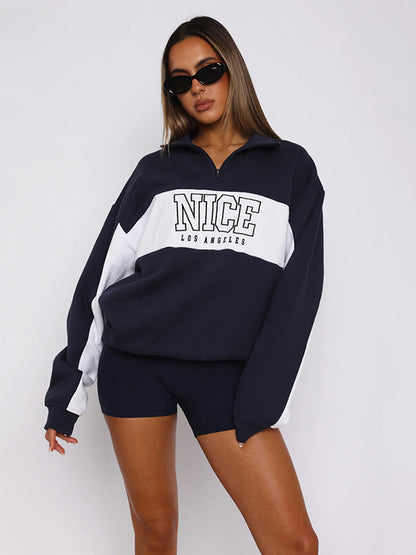 Sporty Casual Stylish Contrast Color Zip-up Sweatshirt