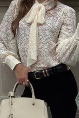 Jacquard Lace Bow Tie Blouse