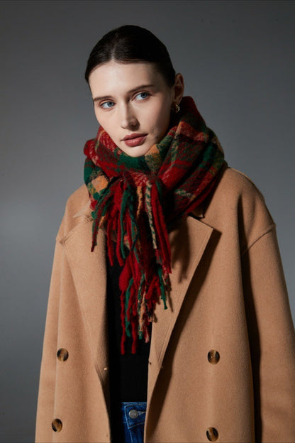 Plaid Fringe Christmas Scarf