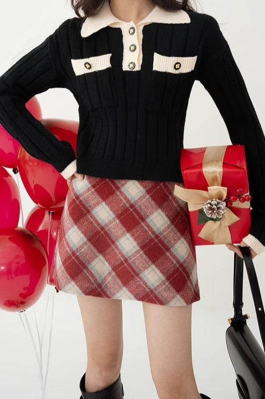 High Waist Tartan Mini Christmas Skirt