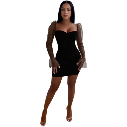 Julia Fashion - Sexy Mesh Long Sleeve Party Bodycon Mini Dress