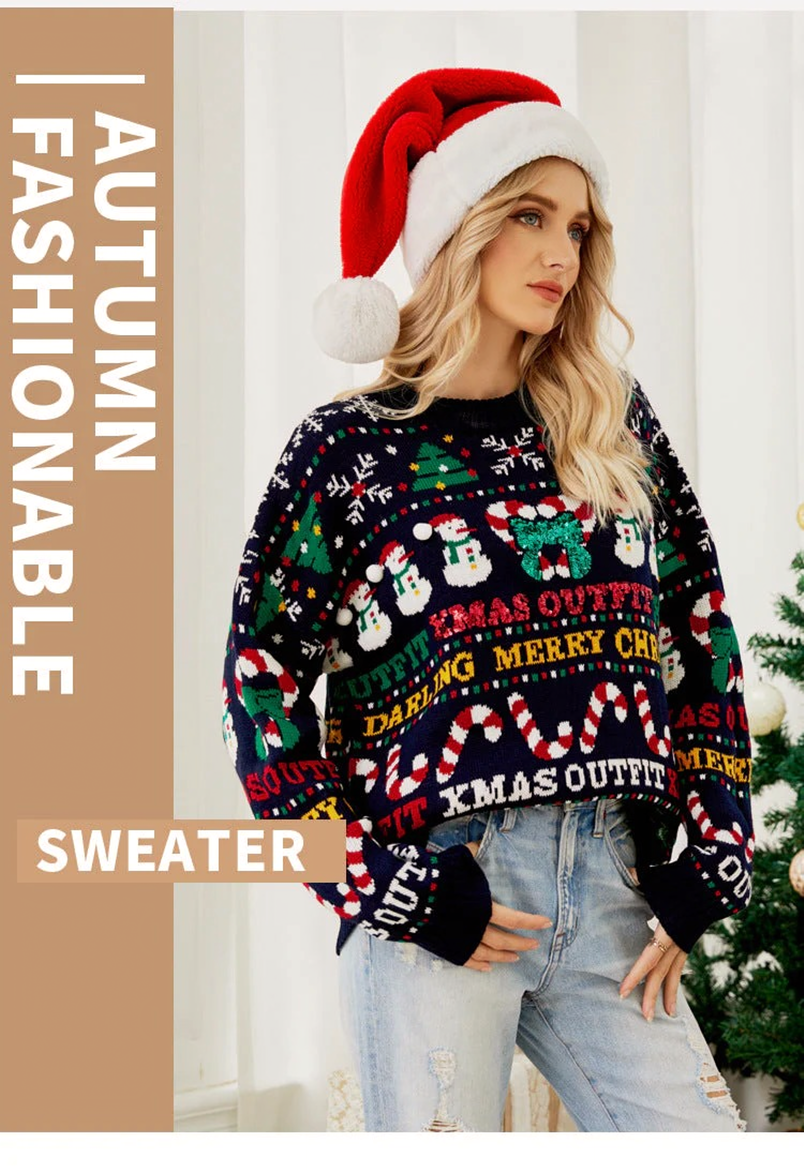 JuliaFashion-Women's Autumn and Winter Loose Knit Christmas Round Neck Sweater