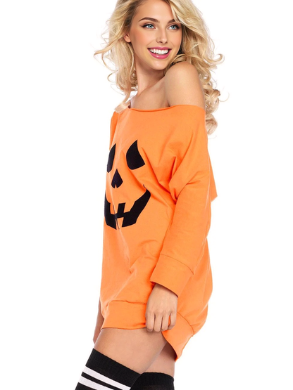 JuliaFashion - 2024 Trick Or Treat Pumpkin Print Cold Shoulder Mini Dress