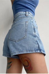 High Waist A Line Denim Skort