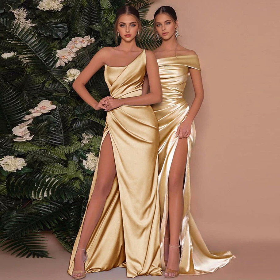 JuliaFashion - 2024 Split Gold Strapless Sexy Elegant Party Dresses