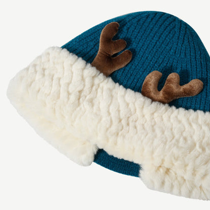 Reindeer Plush Knit Slouchy Christmas Hat