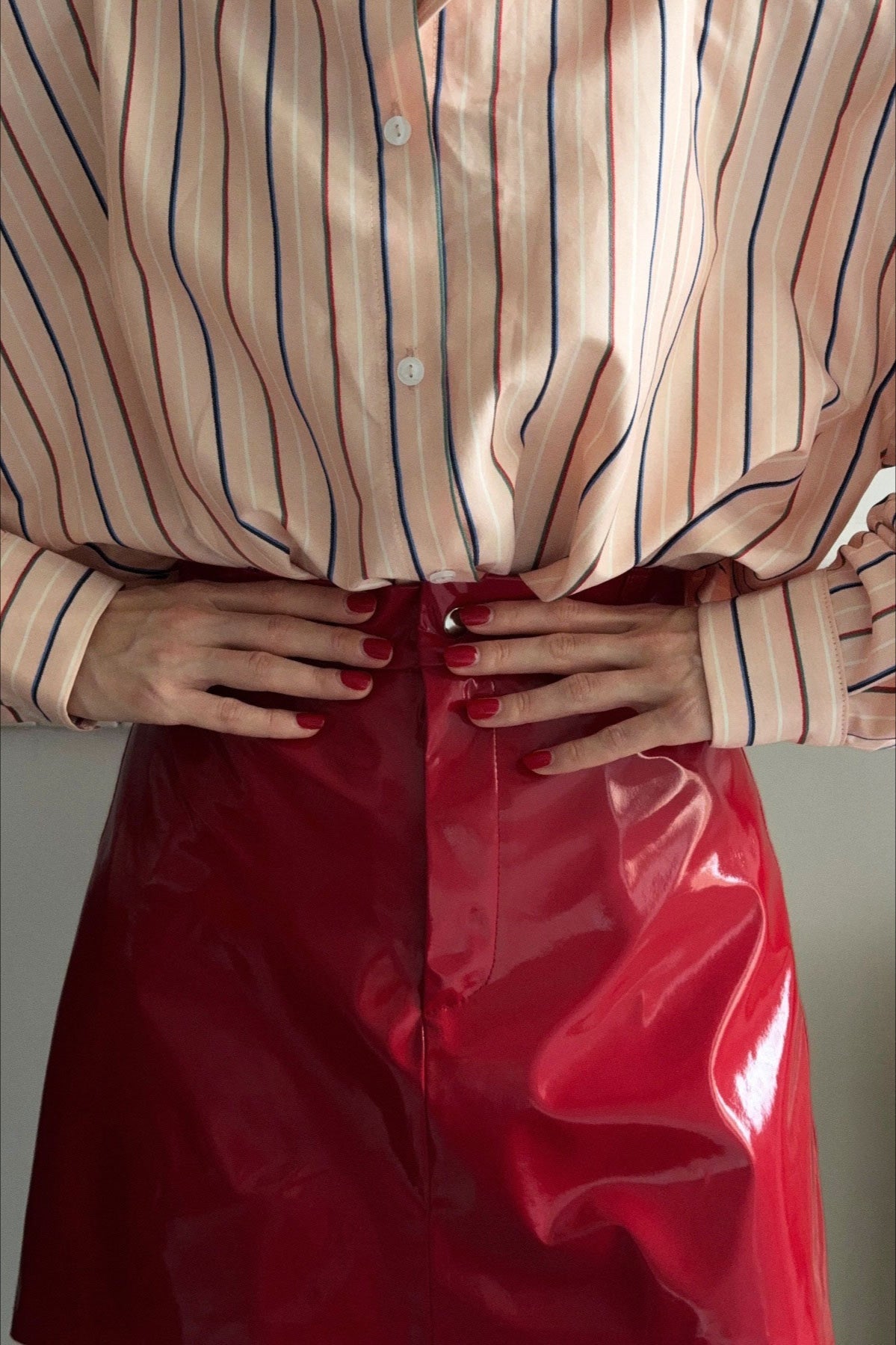 Red PU Leather Bodycon Christmas Skirt