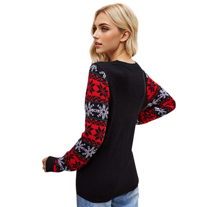 JuliaFashion-Christmas Pullover Sweater Santa Claus Embroidery Round Neck Sweater