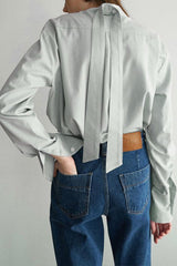 Cotton Bow Tie Collar Blouse