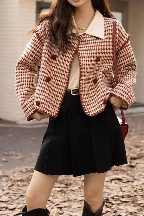 Tweed Houndstooth Short Christmas Outerwear