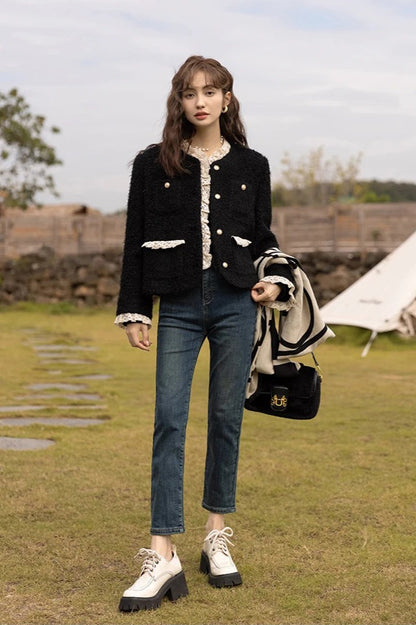 Retro Lace Splicing Wool Christmas Outerwear