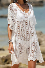 Loose Deep V Hollow Out Beach Knit Cover Up