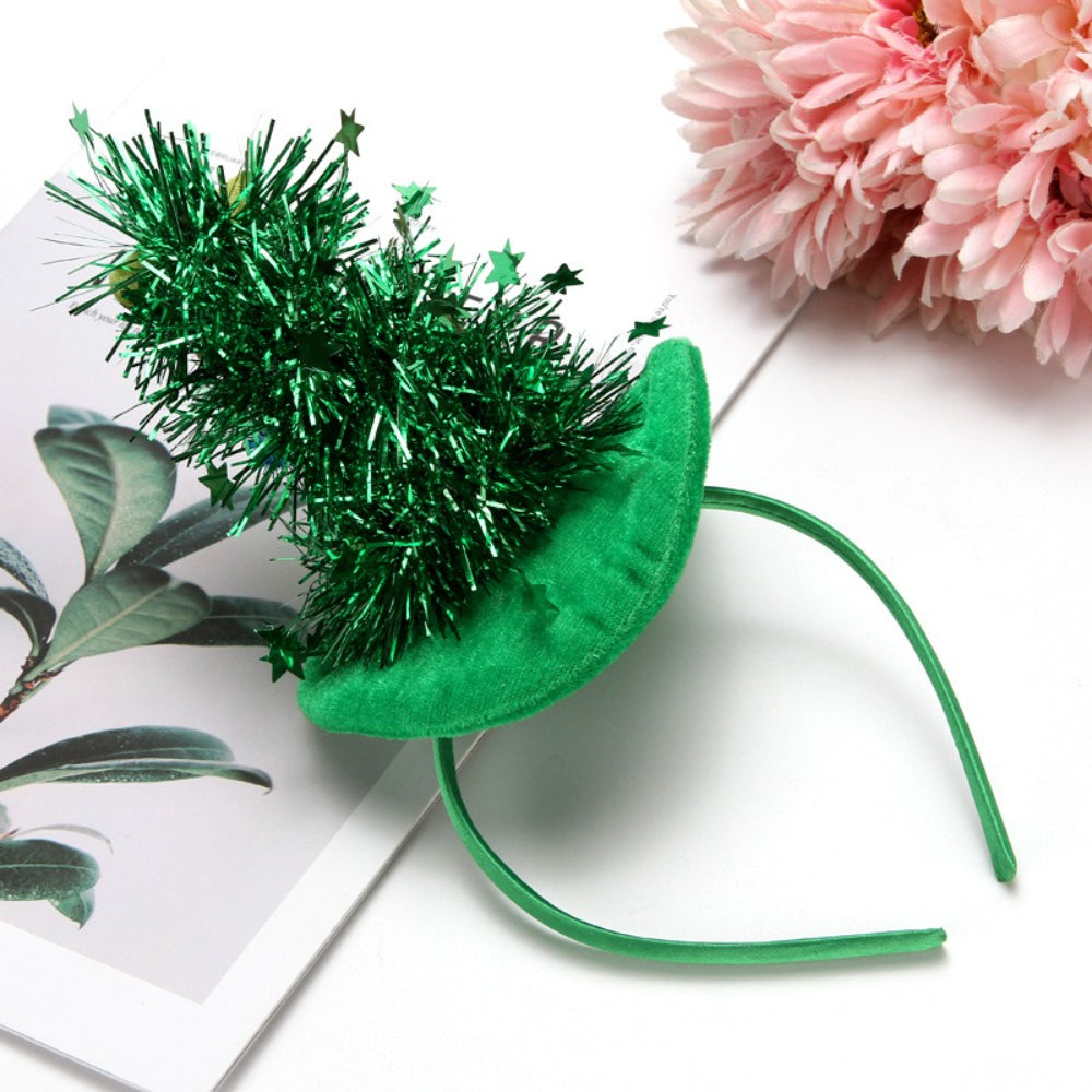 Christmas Velvet Glitter Star Pom Pom Lighted Tree Hair Accessory