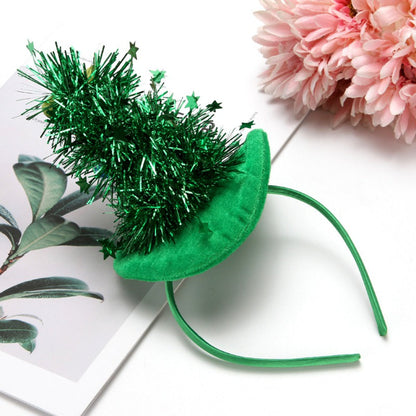 Christmas Velvet Glitter Star Pom Pom Lighted Tree Hair Accessory