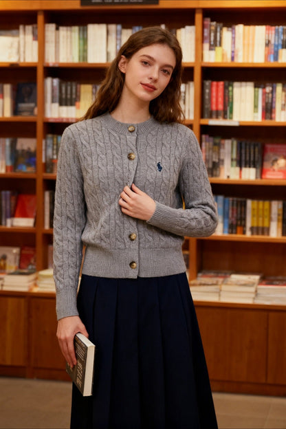 Embroidered Cable Wool Christmas Cardigan