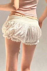 Ruffle Trim Drawstring Low Rise Bodycon Casual Shorts