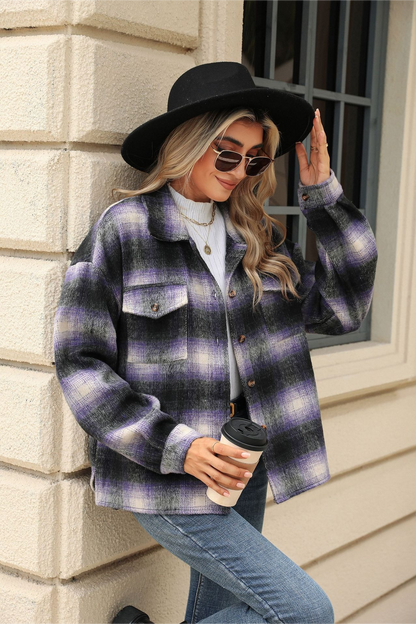 Loose Plaid Lapel Faux Wool Long Sleeve Christmas Outerwear