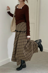 Vintage Asymmetrical Plaid Maxi Skirt