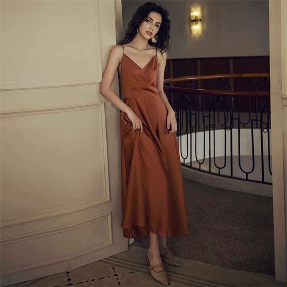 JuliaFashion - 2024 Sexy Satin Backless Vintage Dress