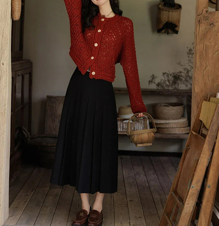 Wool Yarn Vintage Hollow Cardigan Cardigan-241208