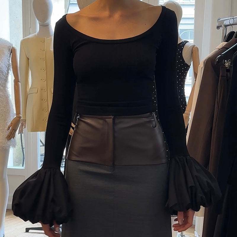 Trent Top With Umbrella Cuff Sleeves - Black