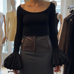 Trent Top With Umbrella Cuff Sleeves - Black