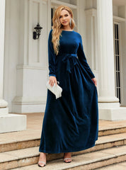 Velvet Long Sleeve Dress - Solid Color S / Blue