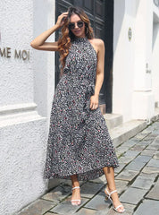 Halter With Gown Design Long Belt Leopard Neck M / Black Dresses