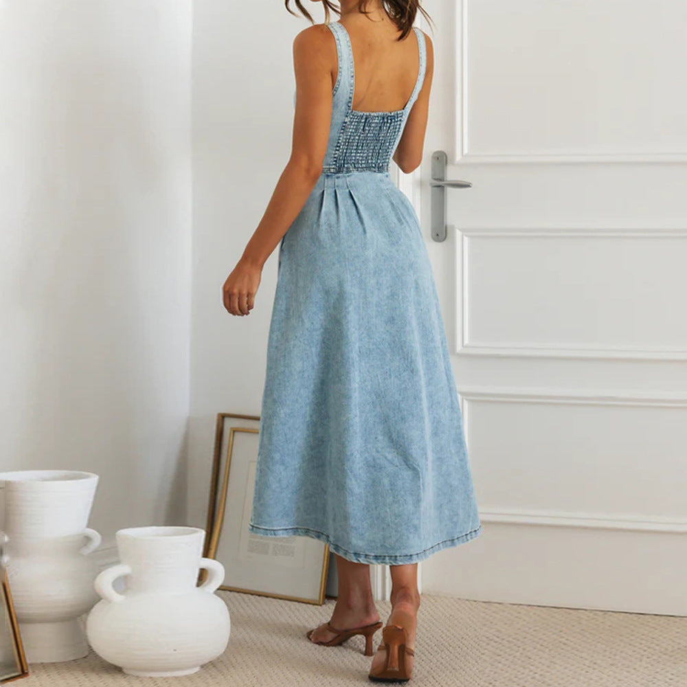 Denim Lush Midi Dress - Blue