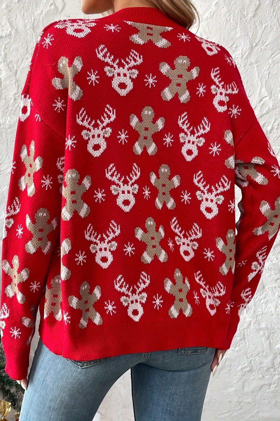 Reindeer Print Plush Knit Christmas Cardigan