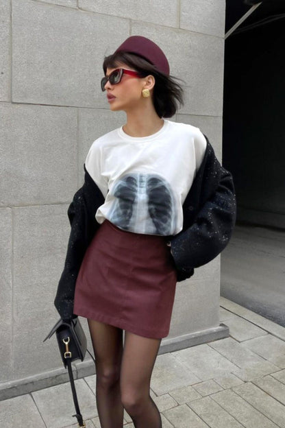 Red Matte Leather Christmas Skirt