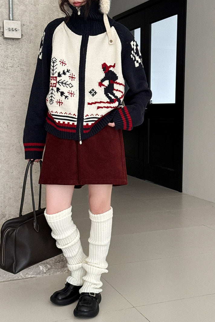 Retro   Double Zip Christmas Cardigan