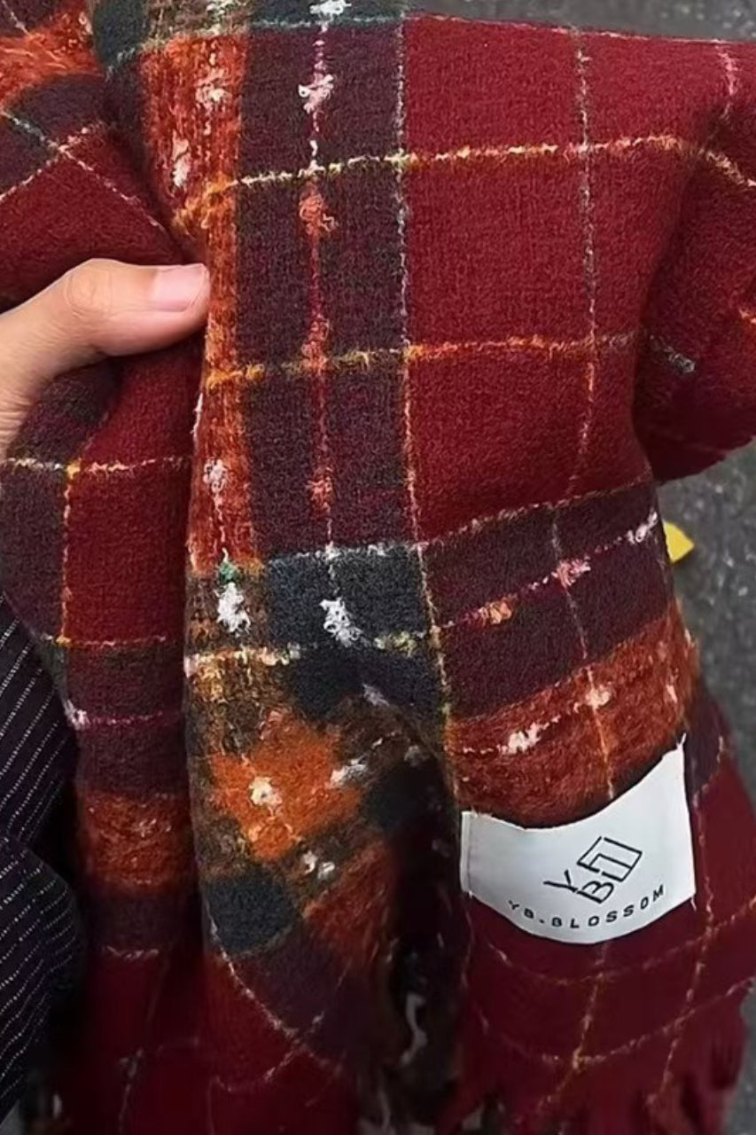 Plaid Fringe Thermal Knit Christmas Scarf