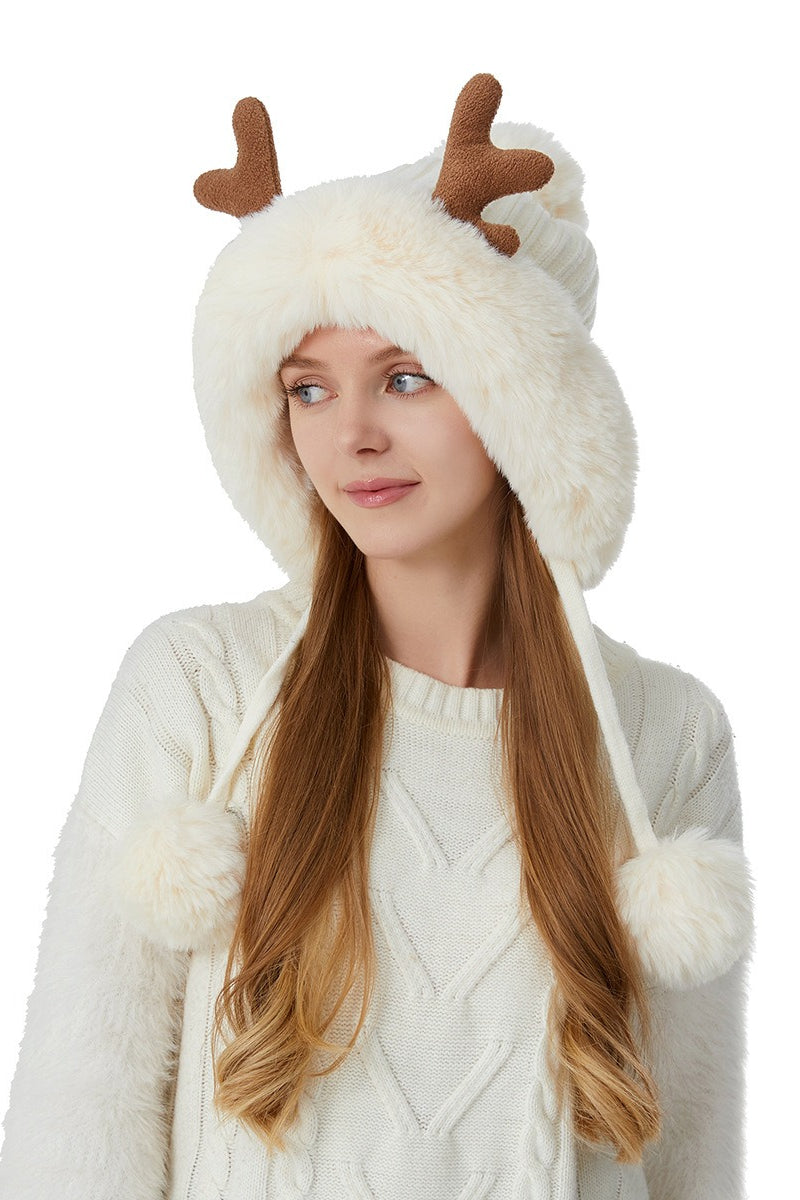 Reindeer Antler Pom Pom Christmas Hat