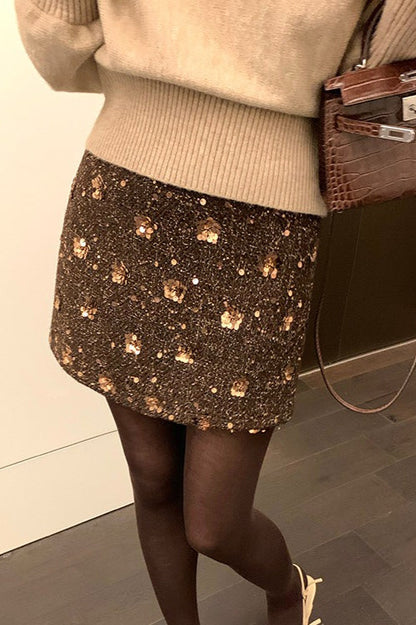 Embroidered Sequin High Waist A-Line Christmas Skirt