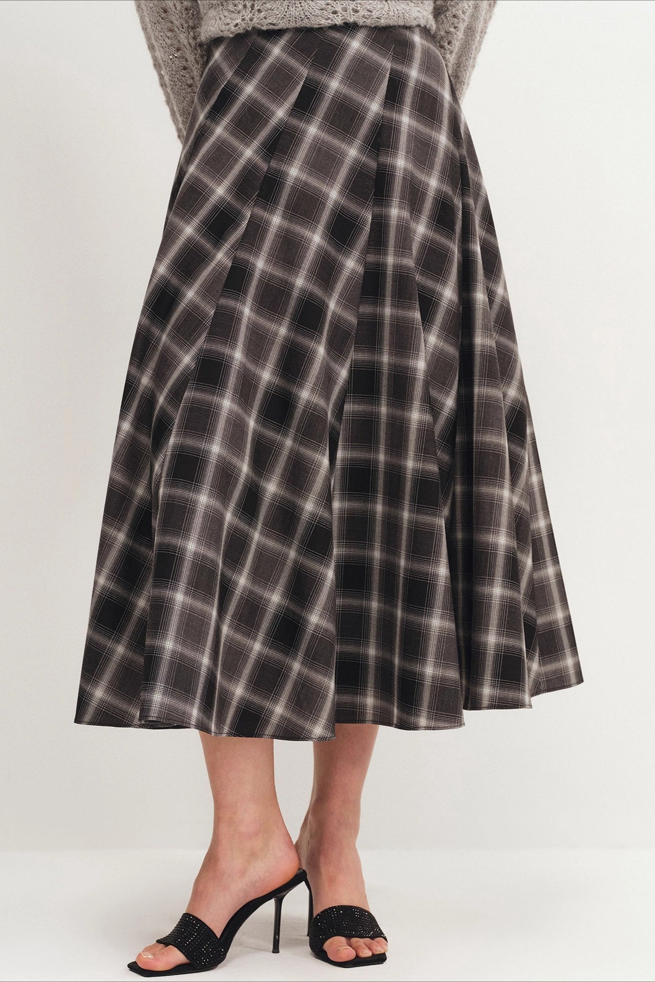 Wool Plaid Waist Defined A-Line Christmas Skirt