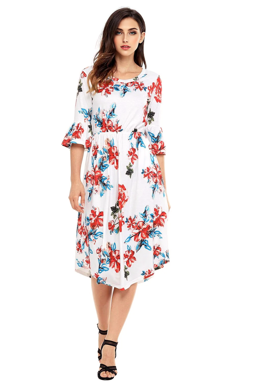 JuliaFashion-Find Me Floral Print Bell Sleeve Midi Dress