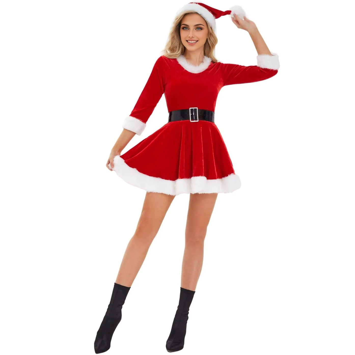 JuliaFashion - New Christmas Santa Party Xmas Theme Costume Cosplay Outfit Waistbelt Fancy Christmas Cosplay Costumes Dress