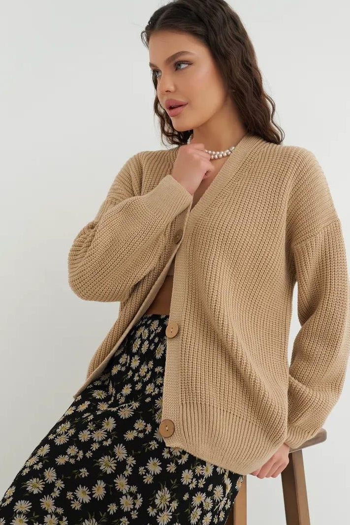 Relaxed Fit Solid Color Christmas Cardigan