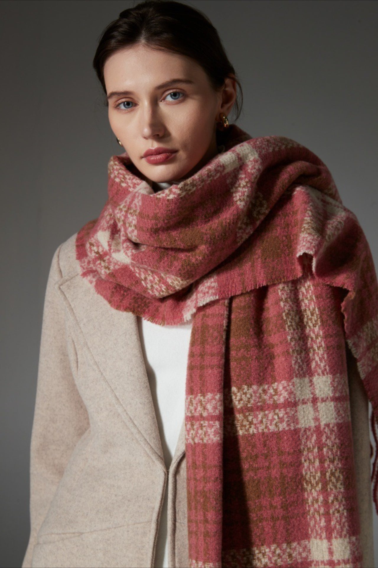 Plaid Fringe Christmas Scarf