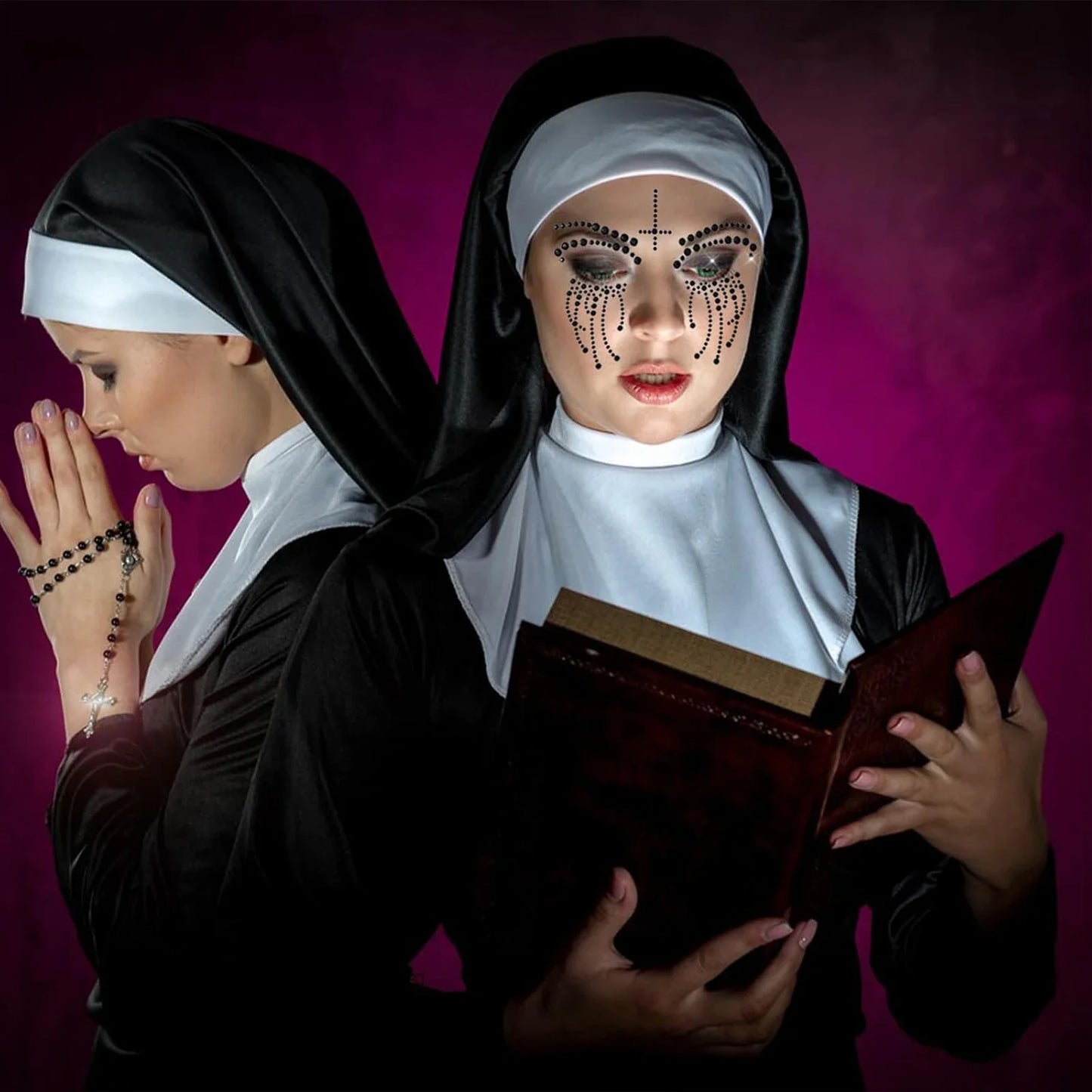 Halloween Nun Collar Headband Scary Pendant Accessories Cross Tattoo Costume