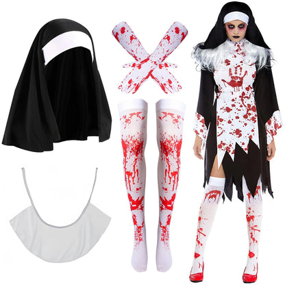 Halloween Nun Collar Headband Scary Pendant Accessories Cross Tattoo Costume