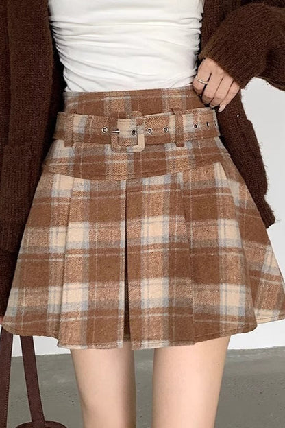 Plus Size Wool Plaid Pleated Christmas Skirt
