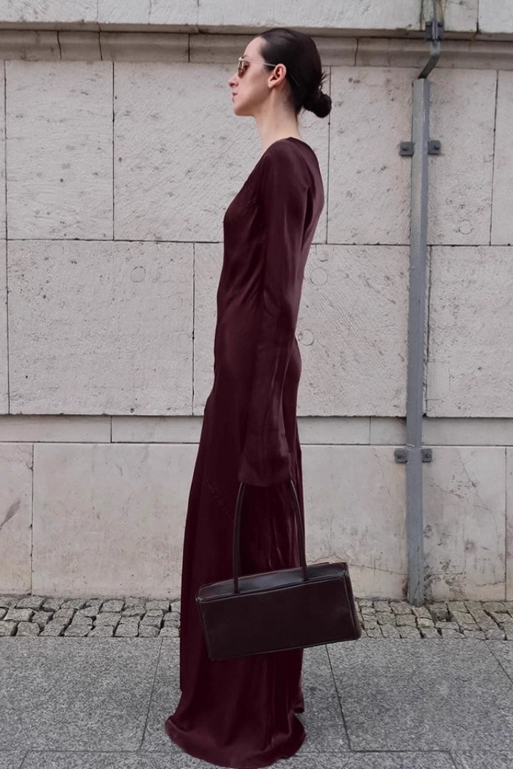 Mermaid U-Neck Satin Solid Color Elegant Maxi Dress