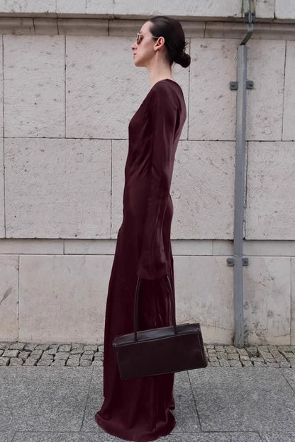 Mermaid U-Neck Satin Solid Color Elegant Maxi Dress