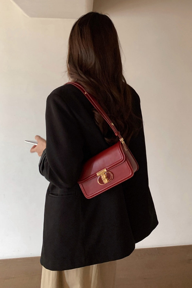 Wine Red Structured Mini Square Shoulder Crossbody Bag