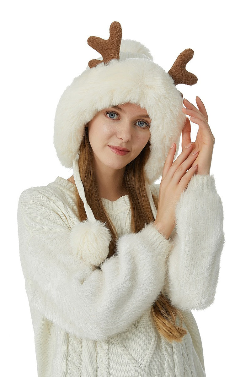 Reindeer Antler Pom Pom Christmas Hat