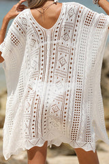 Loose Deep V Hollow Out Beach Knit Cover Up