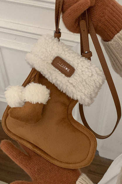 Cute Boot Shape Suede Fuzzy Crossbody Bag Mini Phone Bag
