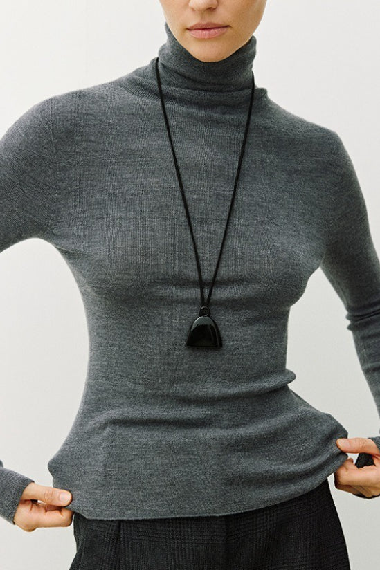 Solid Color Washable Wool Turtleneck Long Sleeve Tee